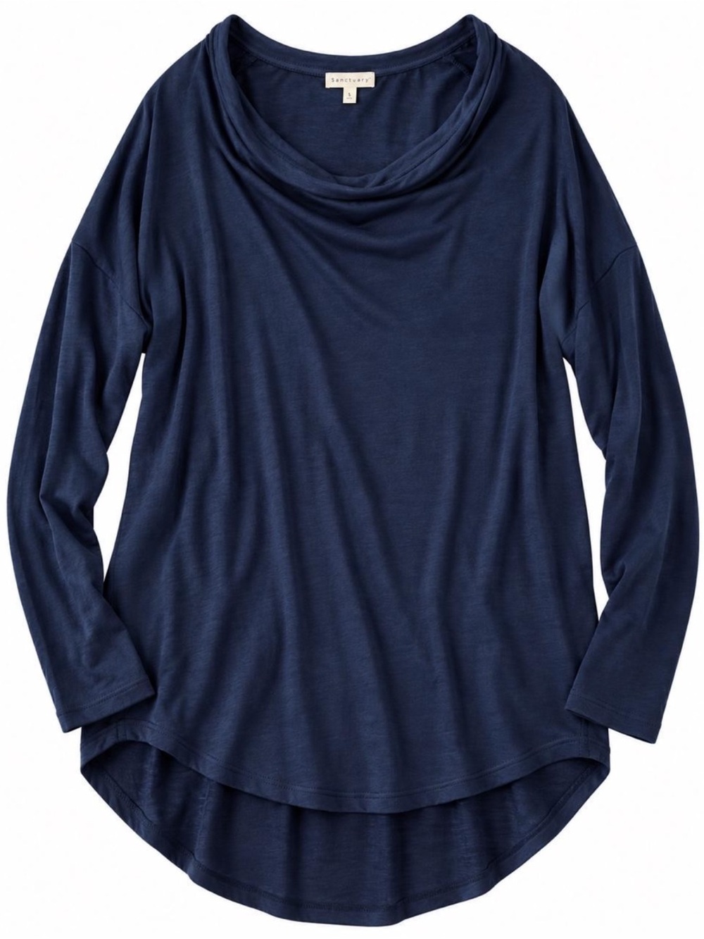 Eileen Fisher Deep Navy Long-Sleeve Draped Neck Tunic
